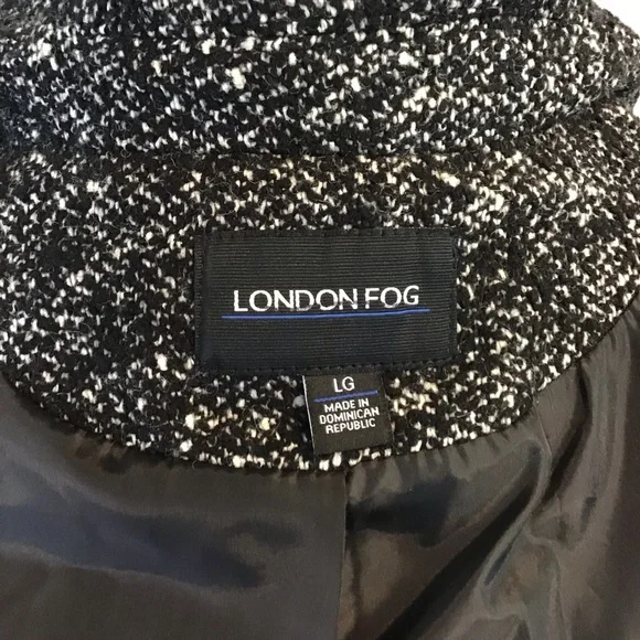 LONDON FOG Women’s Black & White Marled Speckled Textured Wool Blend Coat L - Picture 6 of 8